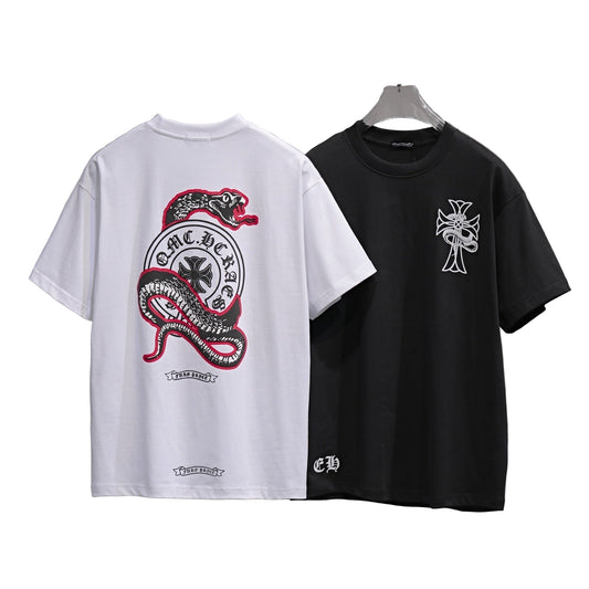 Snake & Cross Graphic T-Shirt – White Streetwear Tee