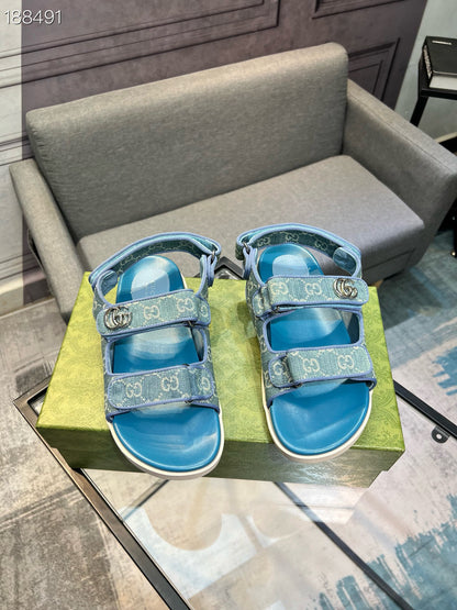 Sky Blue Canvas Denim Slingback  Strap Sandals – Lightweight Comfort