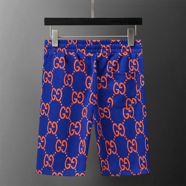 Luxury Jacquard Shorts – Blue & Orange Monogram Style