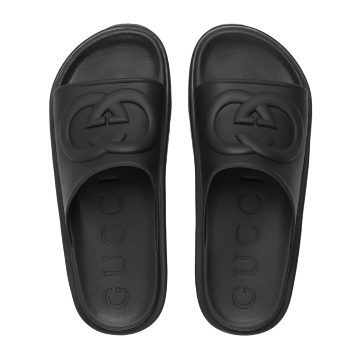 GG Oversize Slide Sandal – Black Interlocking G Designer Slides