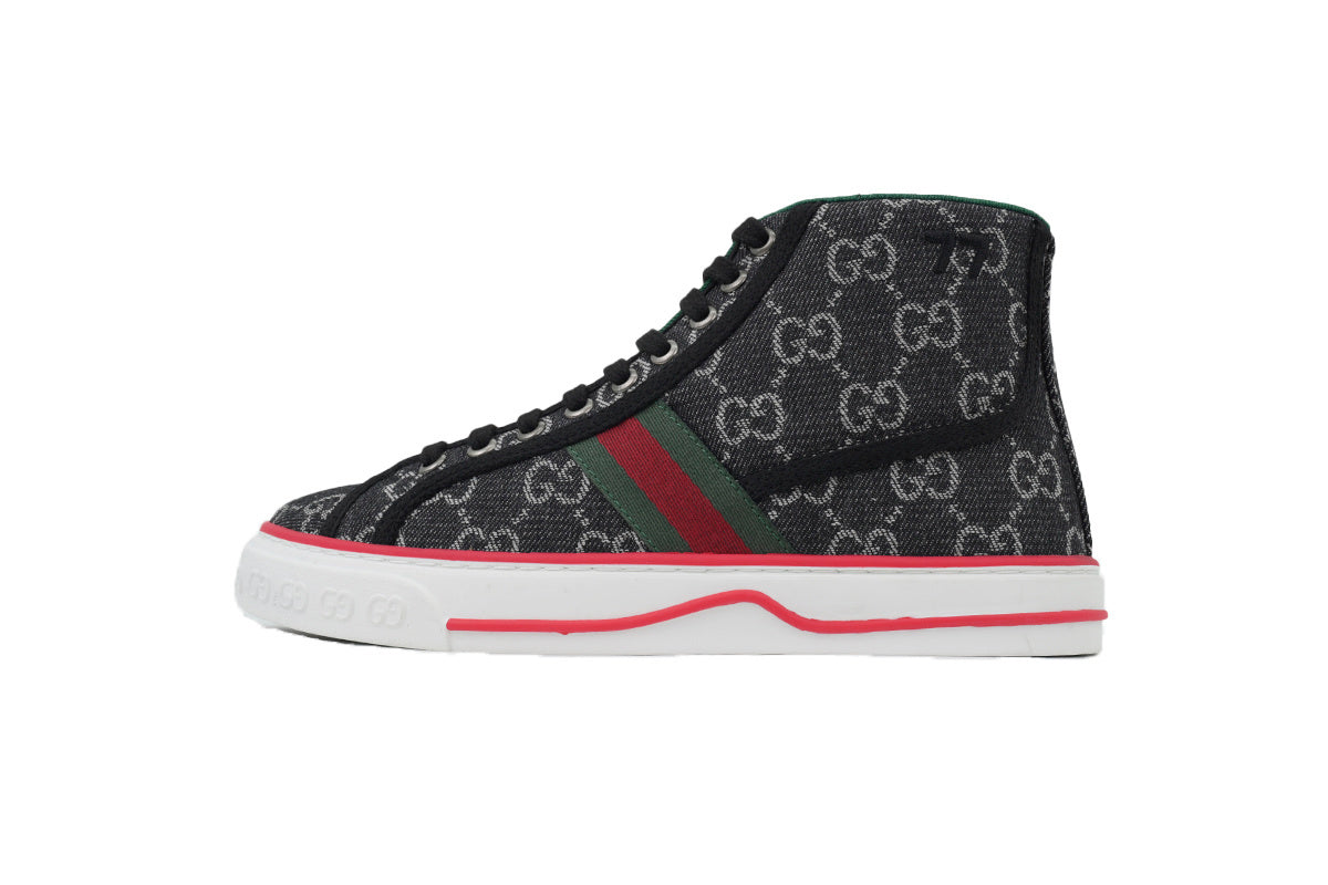 Black Mini-Monogram High-Top Sneakers – Retro Tennis Style