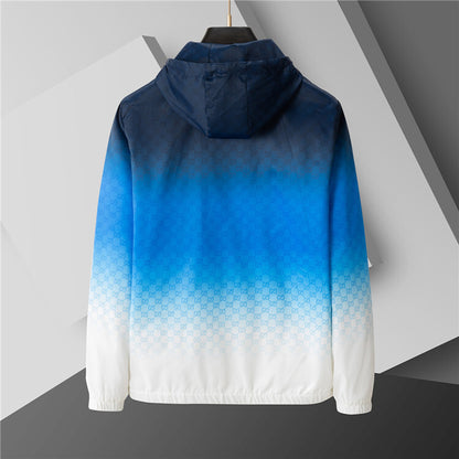 Blue and white gradient jacket on a gray background