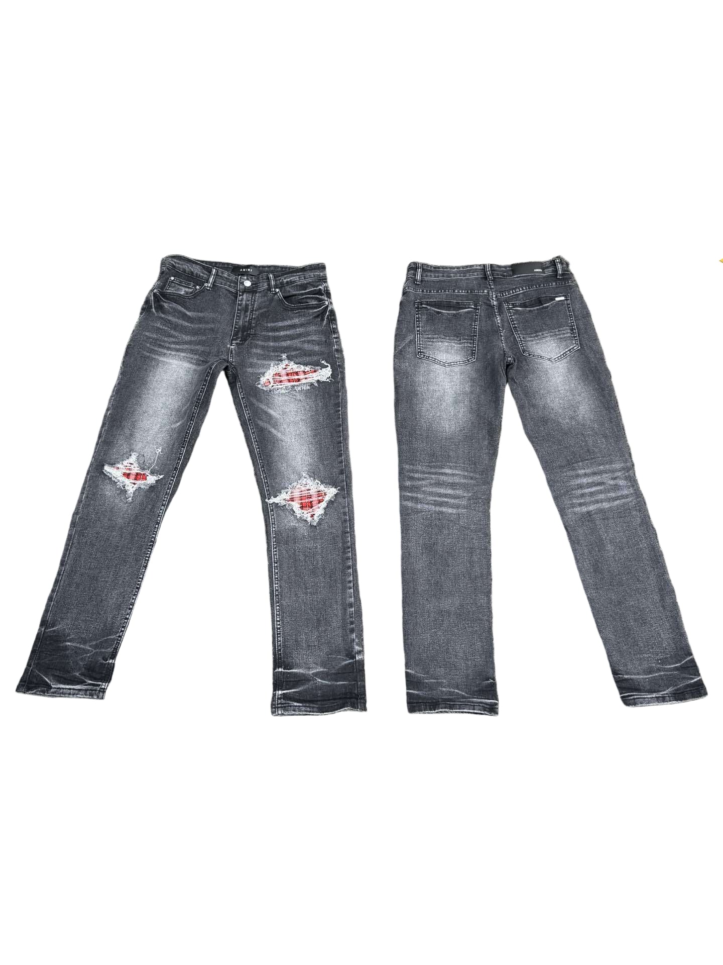 Distressed Skinny Jeans w/ Red Flannel Patches – Premium Rock Denim