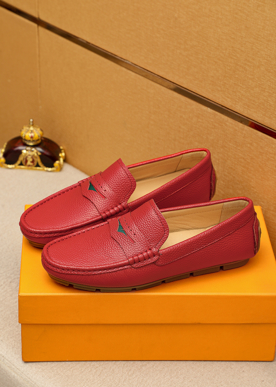 Leather Driving Loafers with Red & Green Accent Detail