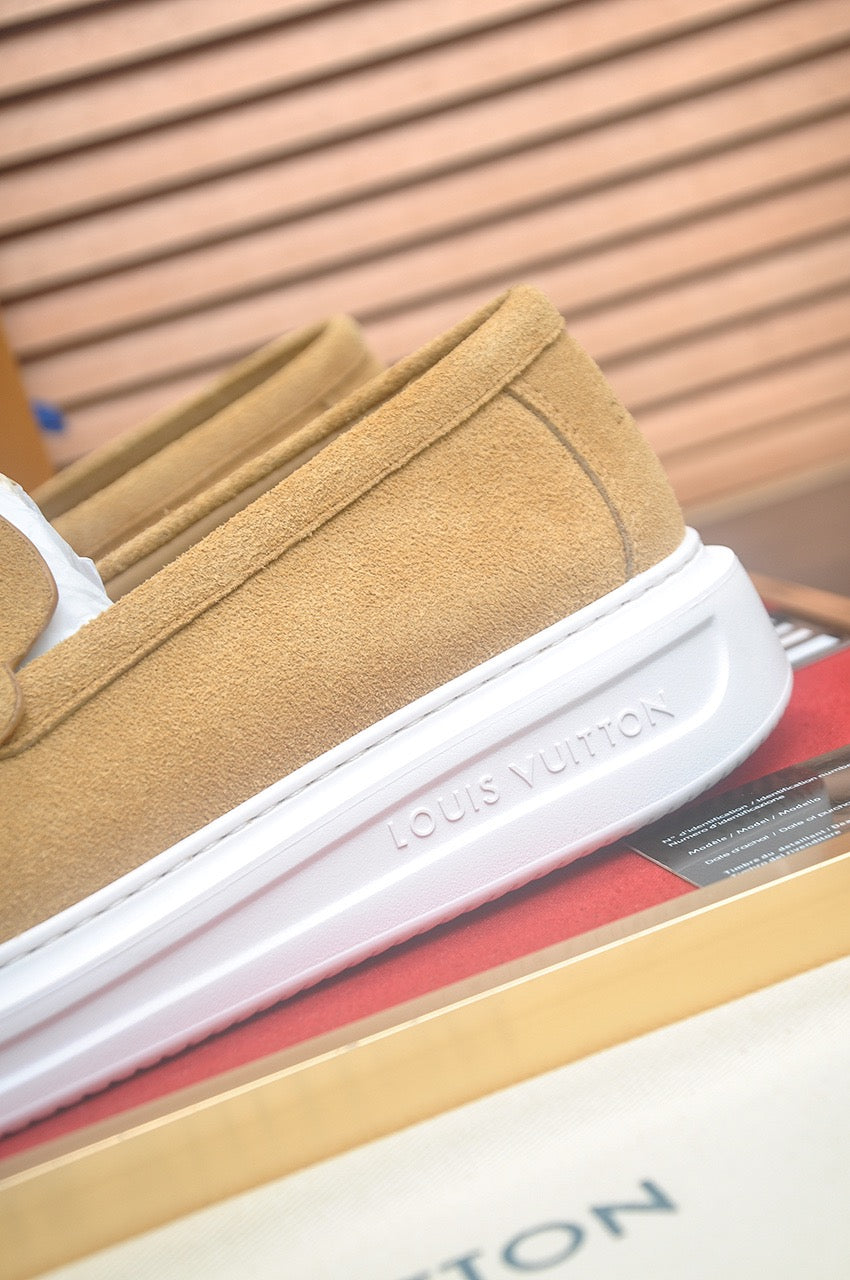 Suede  or Leather Slip-On Loafers with Cushioned Platform Sole
