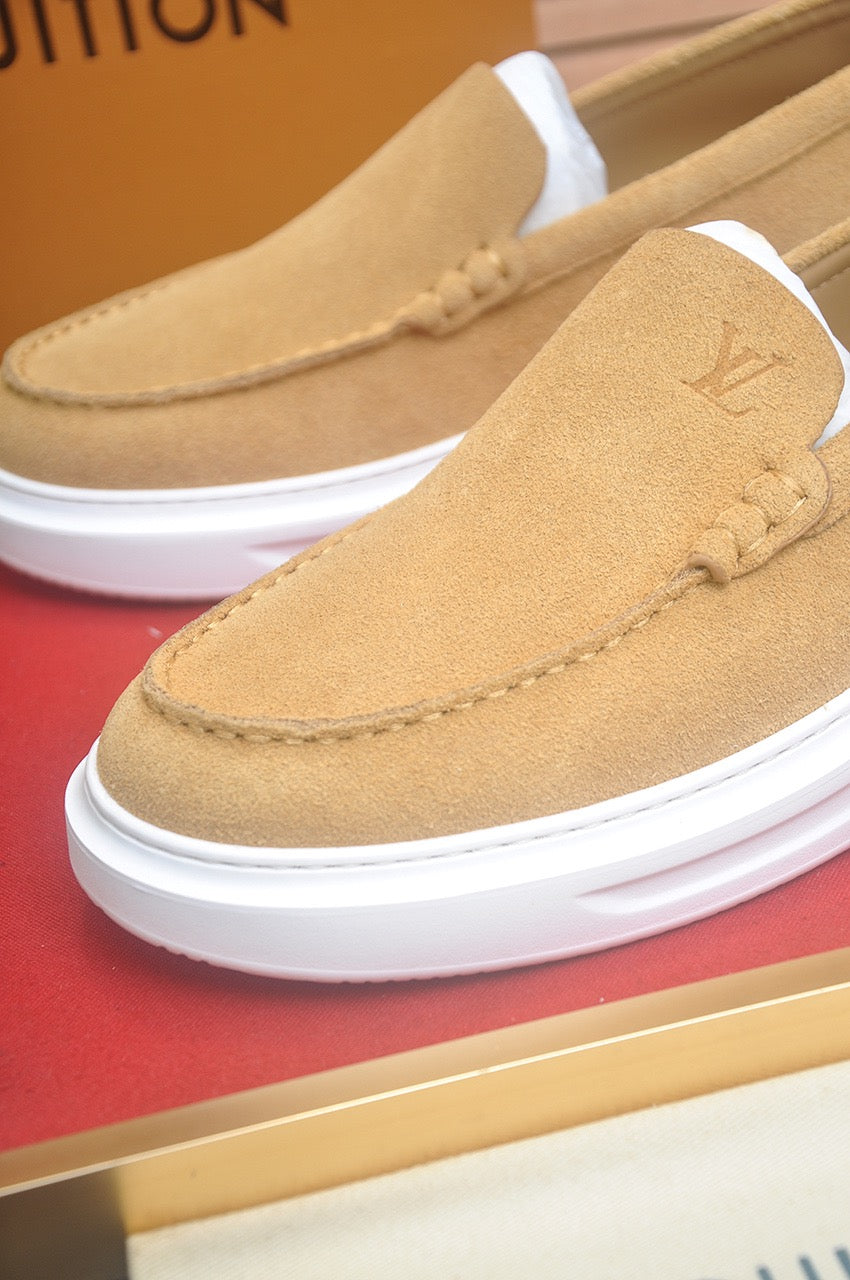Suede  or Leather Slip-On Loafers with Cushioned Platform Sole