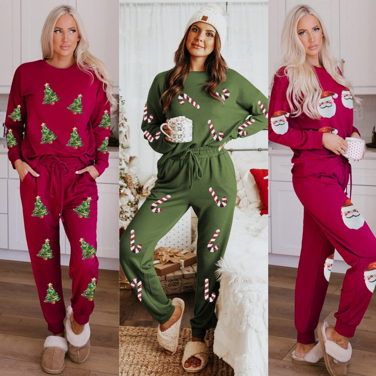 Women’s Christmas Sequin Two-Piece Set | Long Sleeve Top & Pants