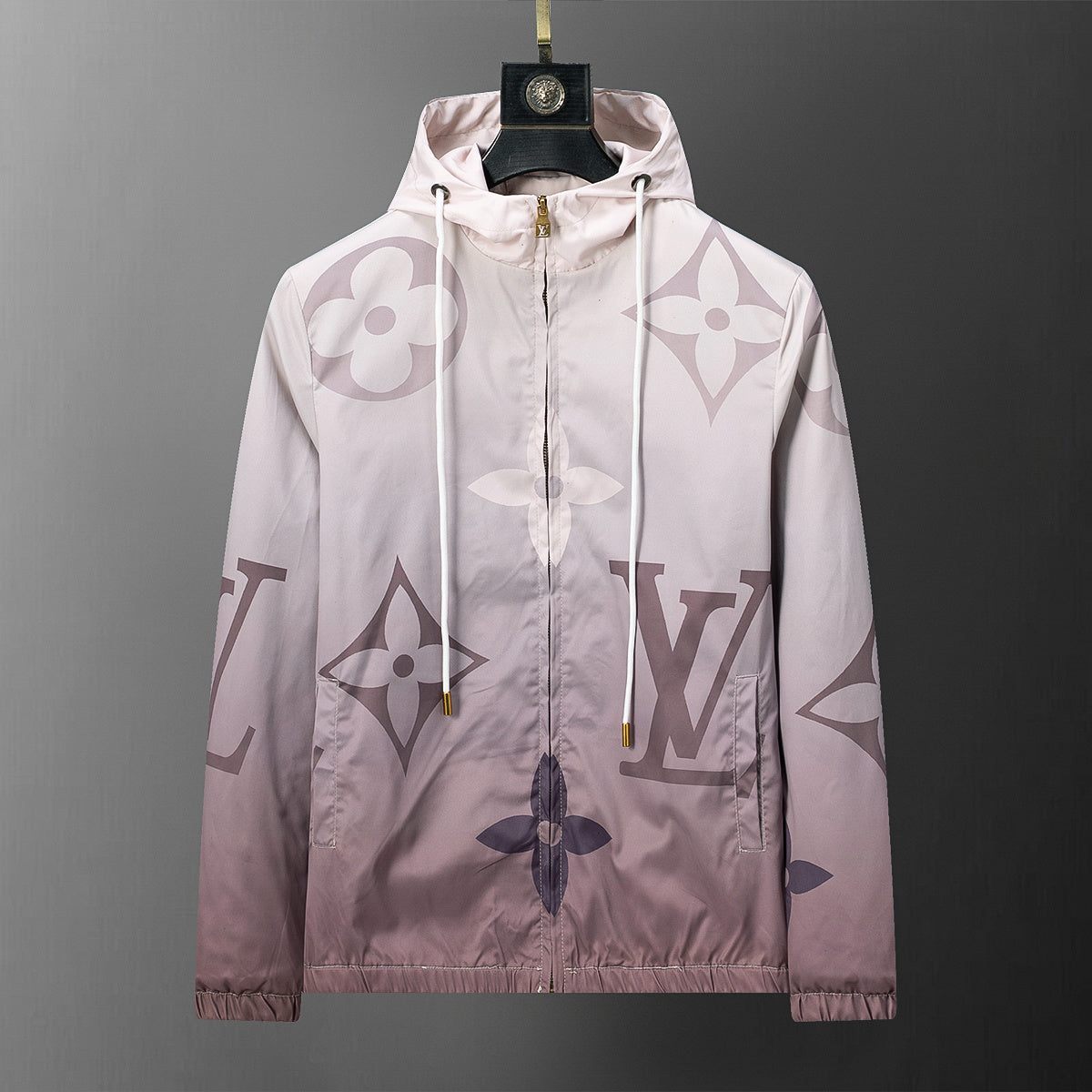 Luxury Gradient Logo Hooded Jacket – Tan Streetwear Edition