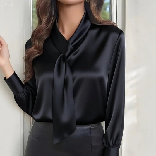 Women's Ribbon Detail Blouse, Lightweight Business Casual Shirt
