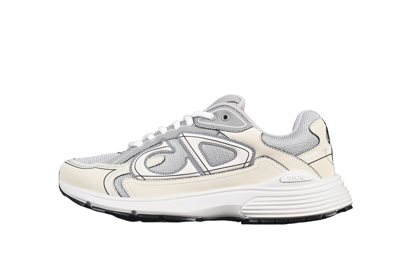 White and gray sneaker on a black background