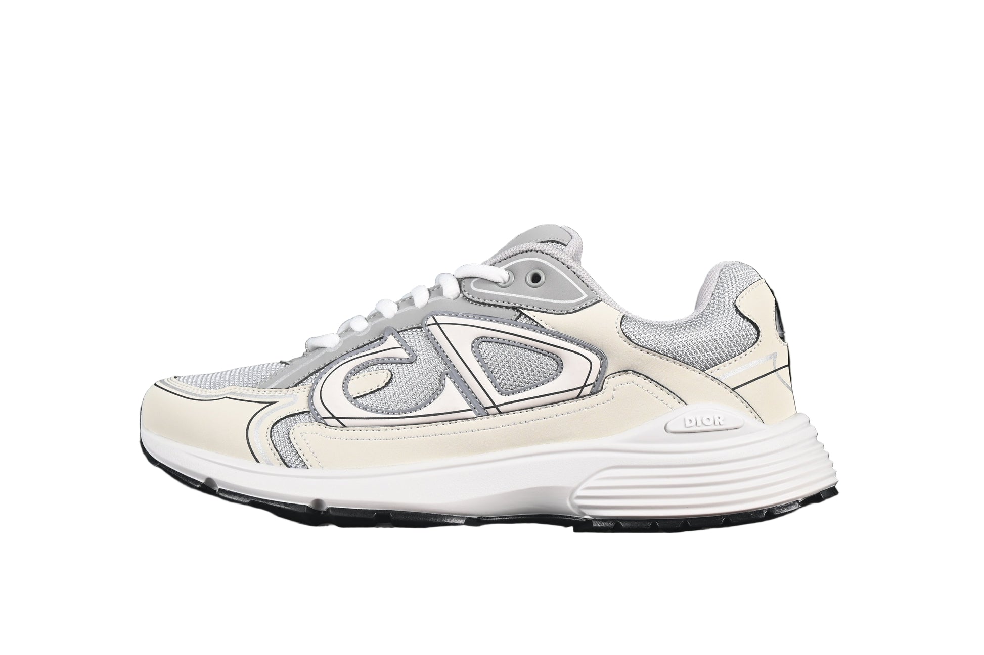 White and gray sneaker on a black background