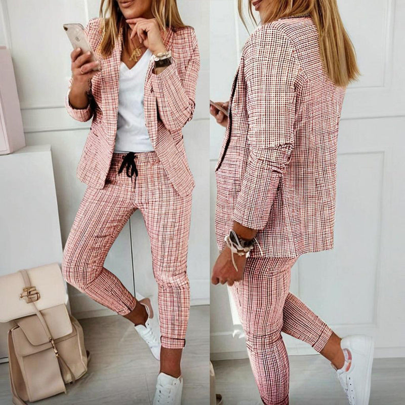 Women’s Plaid Two‑Piece Suit Set