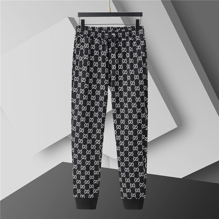 “Black & White GG Motif Hooded Zip Jacket with Matching Joggers — Style Knit Set”