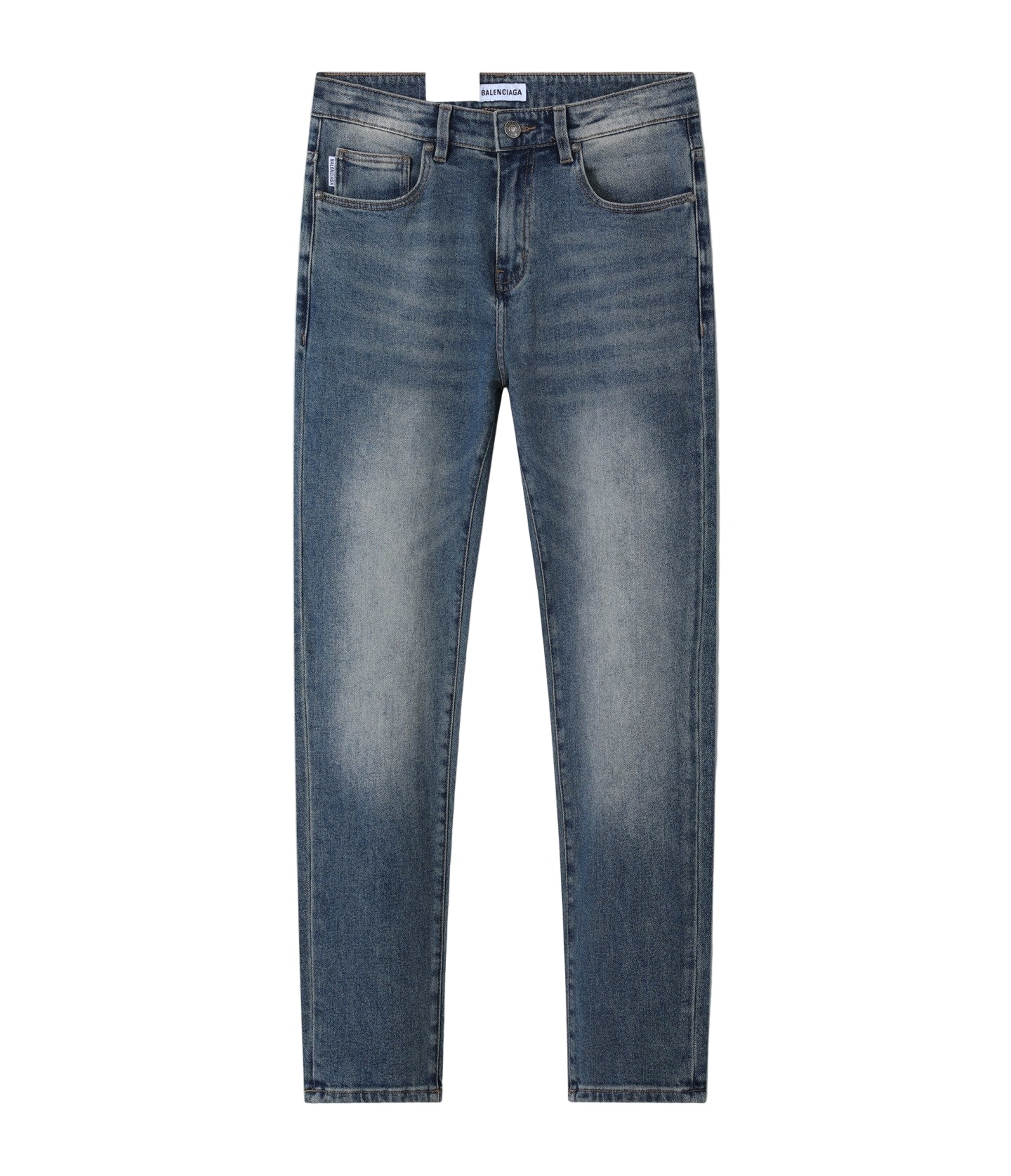 Tapered Slim-Fit Denim Jeans – Blue Distressed Embroidered Edition