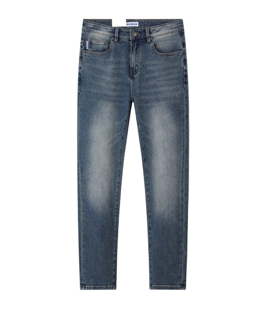 Tapered Slim-Fit Denim Jeans – Blue Distressed Embroidered Edition