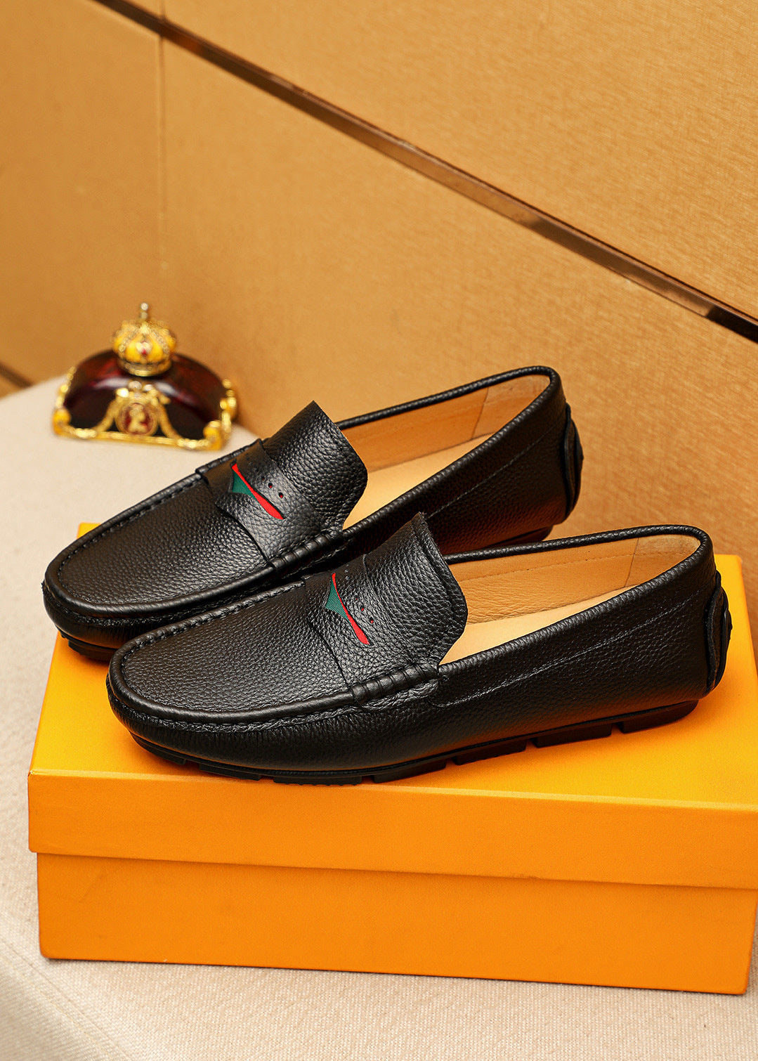 Leather Driving Loafers with Red & Green Accent Detail