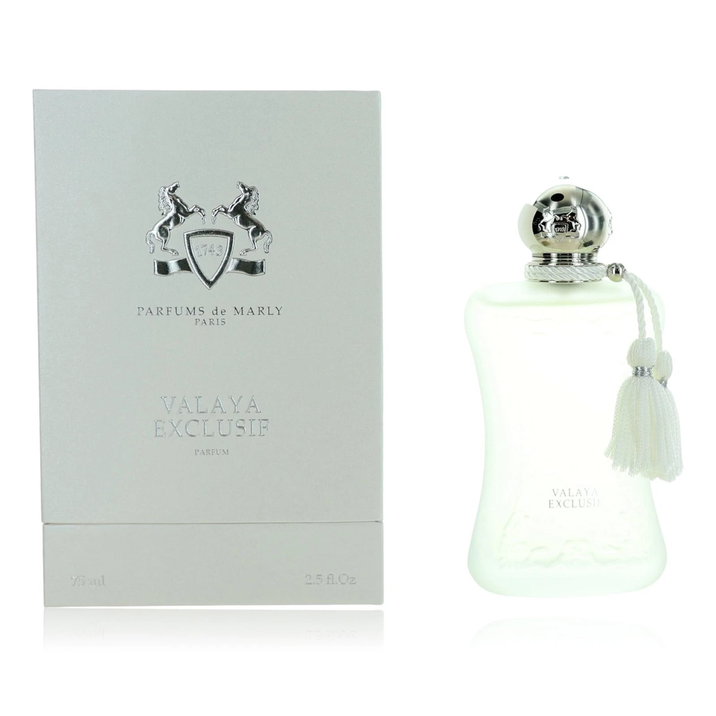 Perfume bottle and packaging with  on a white background