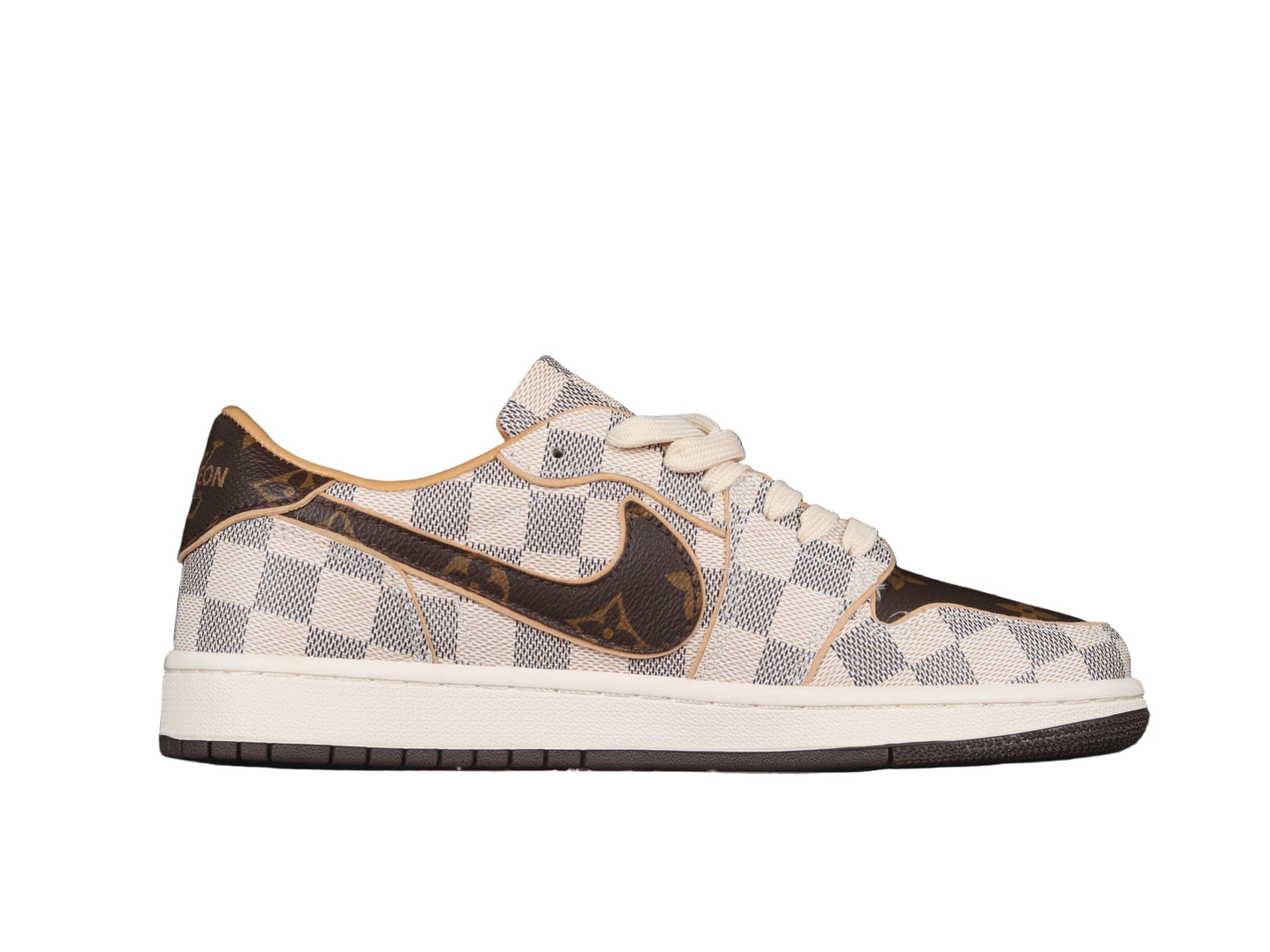 Checkered sneaker with a 
on a black background