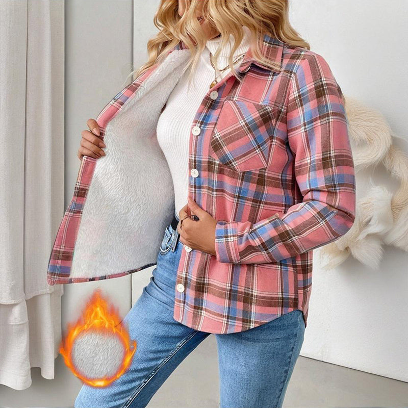 Checkered Fleece-Lined Shacket with Chest Pockets