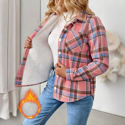 Checkered Fleece-Lined Shacket with Chest Pockets