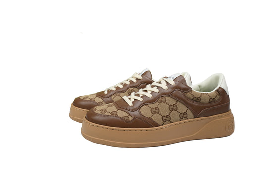 Beige Canvas Monogram Low-Top Sneakers – Classic Luxury Trainer