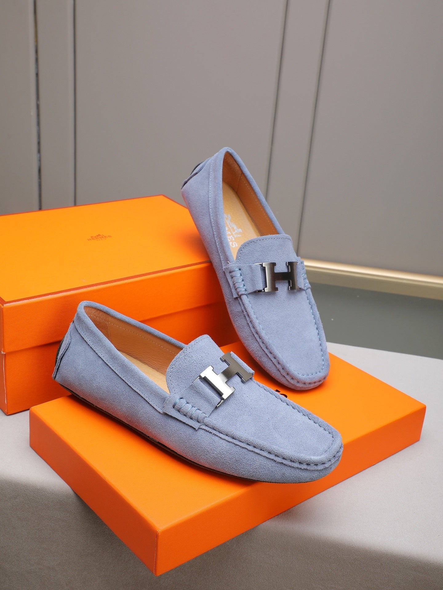 Suede Metal Accent Driving Loafers