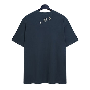 Embroidered Cotton T-Shirt – Navy Blue Designer Tee with LV Regatta Sailing Motif