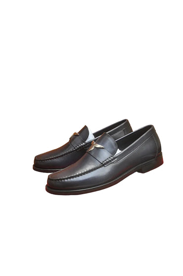 Black Calf Leather Oxford Loafers – Italian-Made Dress Shoes with Metal Detail other side