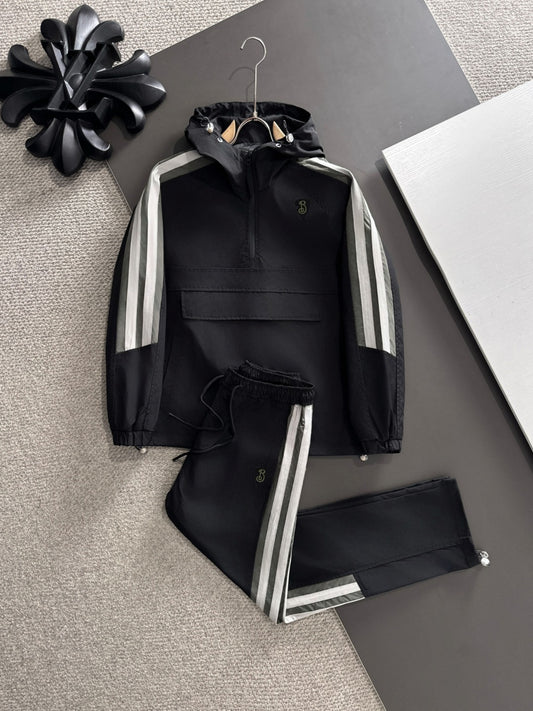 Black Hooded Anorak Jacket & Track Pants Set