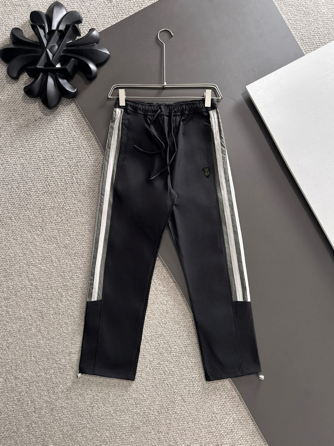 pants front Black Hooded Anorak Jacket & Track Pants Set