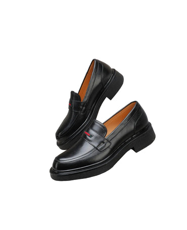 Black Leather Luxury Loafers with Green & Red Accent Strap