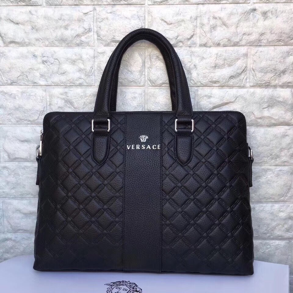 Black Leather Silver-Embellished Tote Bag