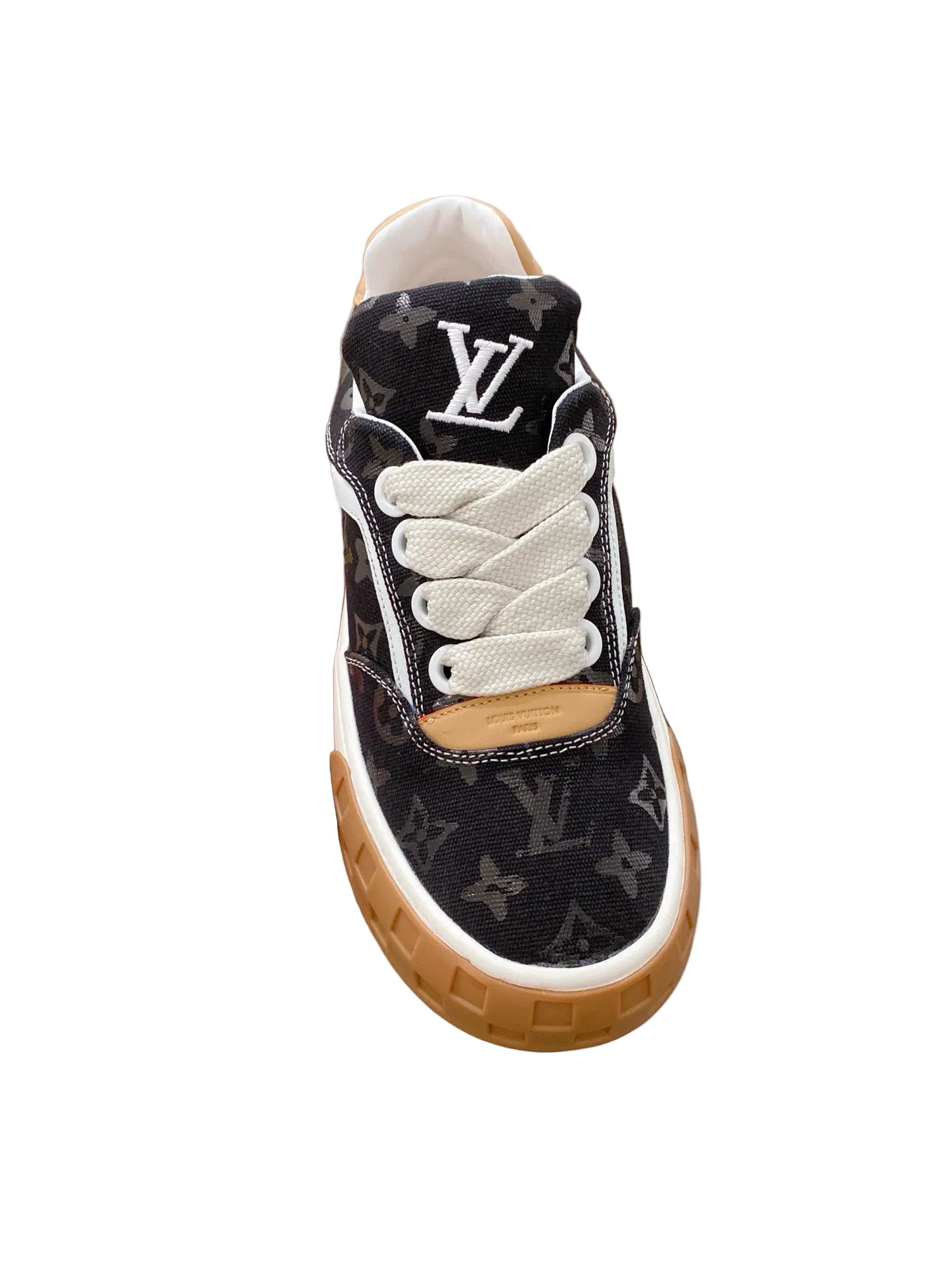 Black Suede Low-Top Sneakers with Inclined Initials Detail and Chunky Sole front