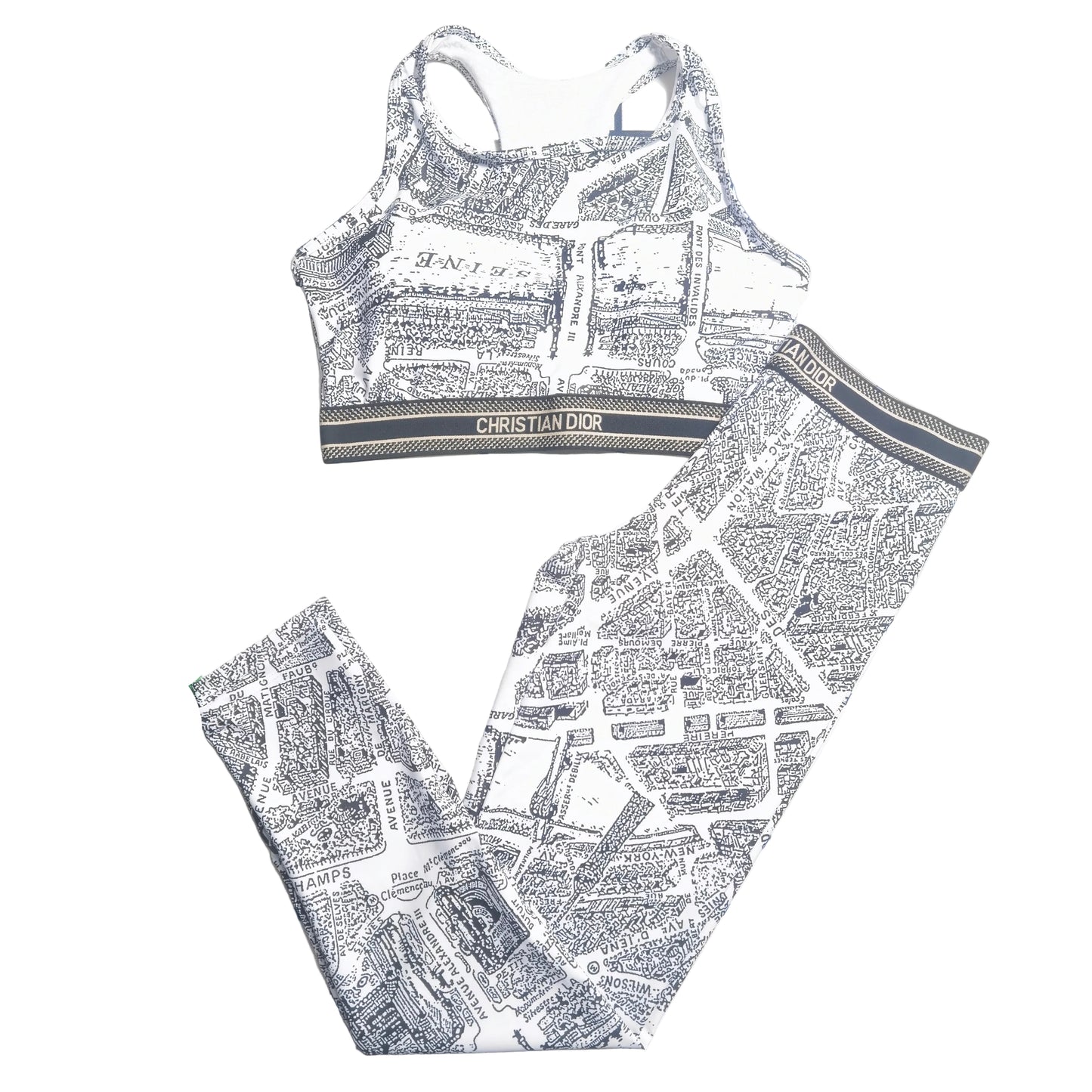 Black & White Map Print Activewear Set