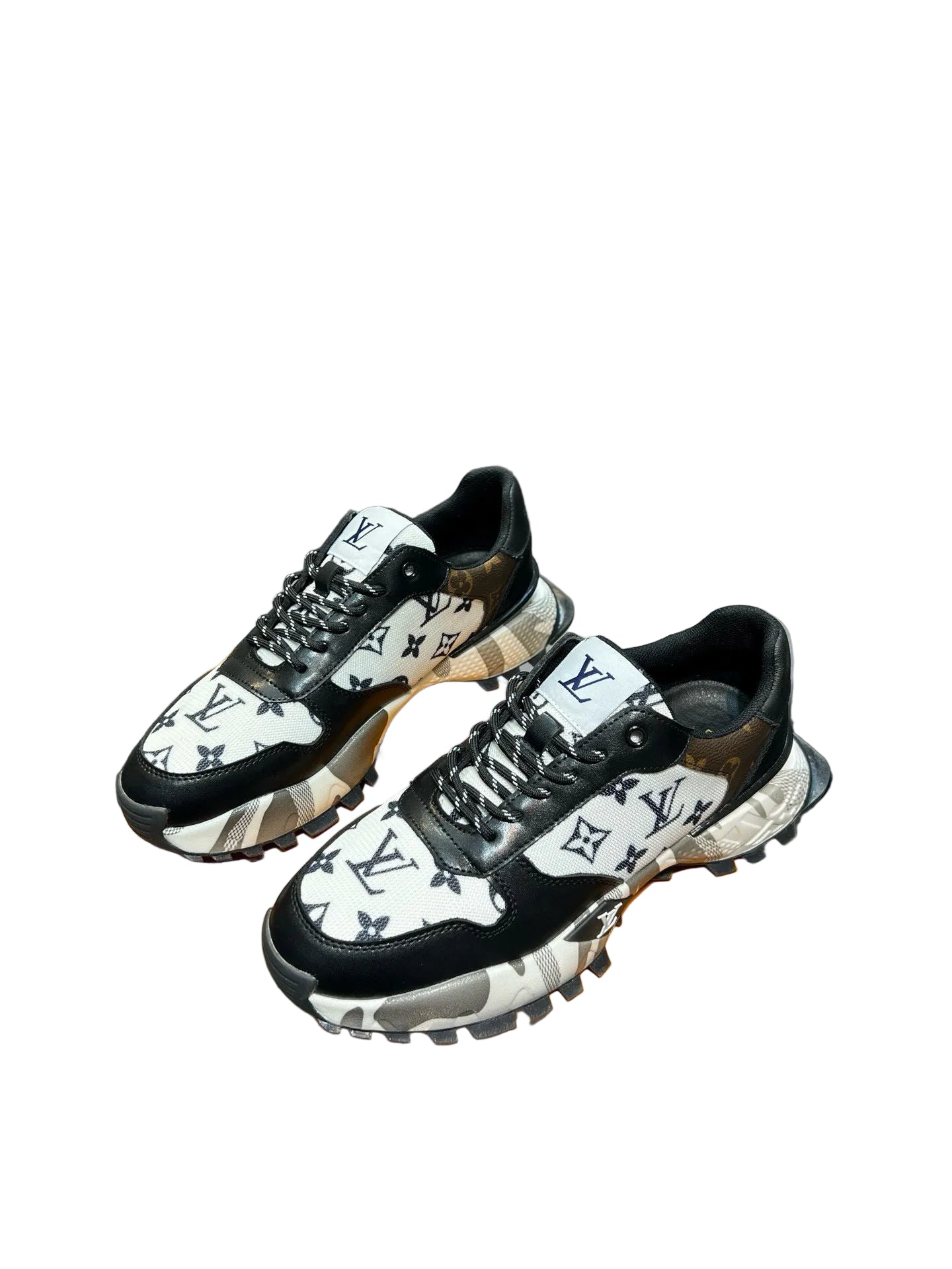 Black & White Monogram-Pattern Low-Top Trainer Sneakers side.