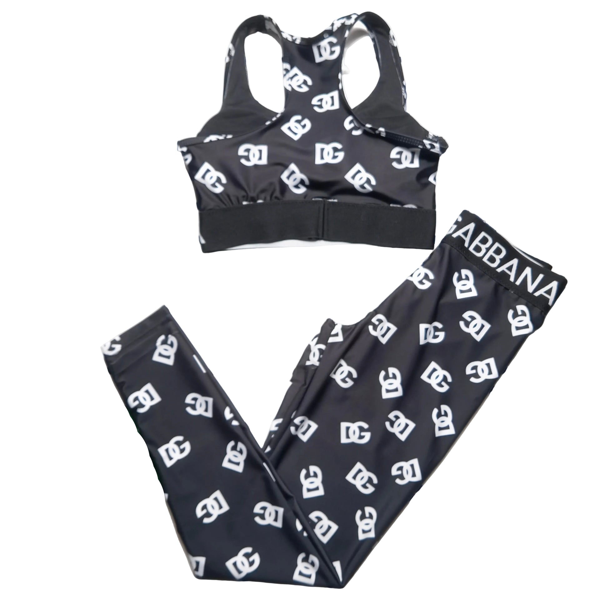 Black & White Monogram Print 2-Piece Activewear Set back