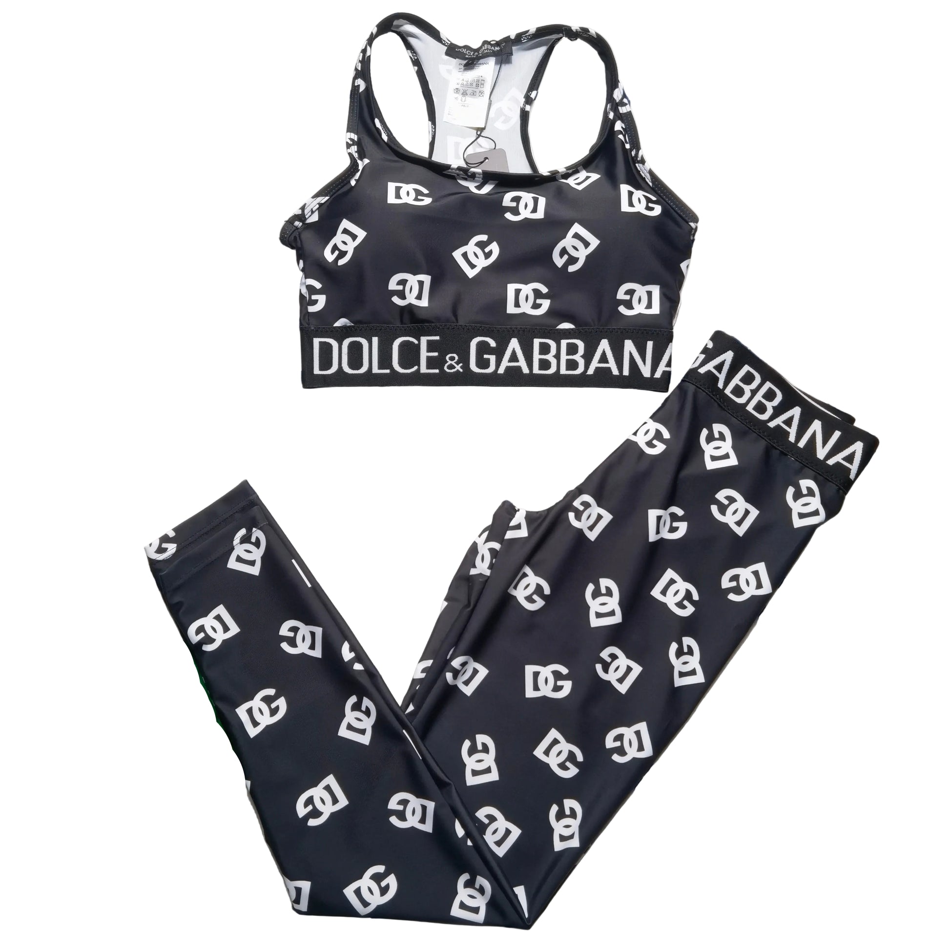 Black & White Monogram Print 2-Piece Activewear Set front