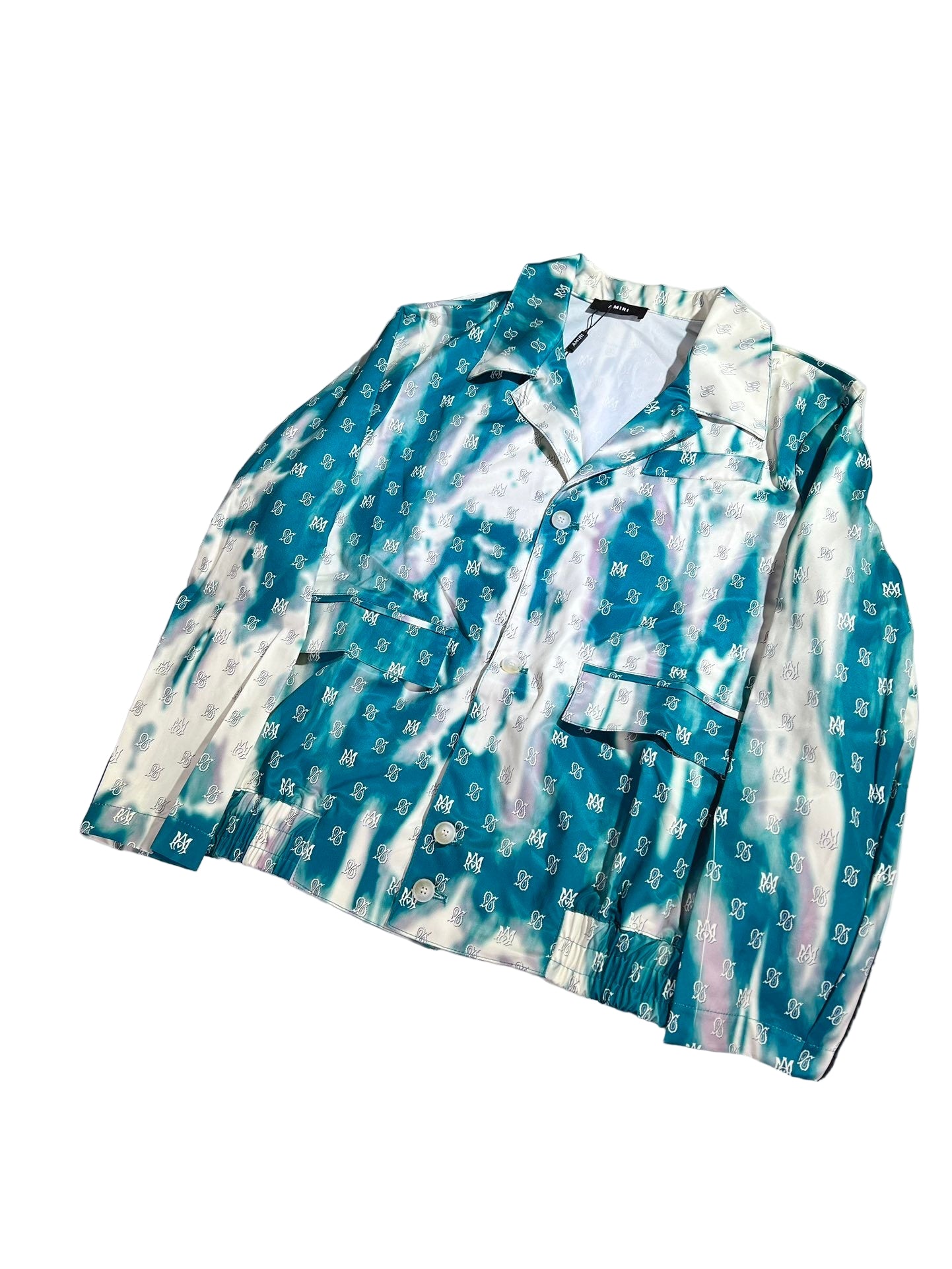 Blue & White Tie-Dye Silk Camp Shirt – Watercolor Resort Top