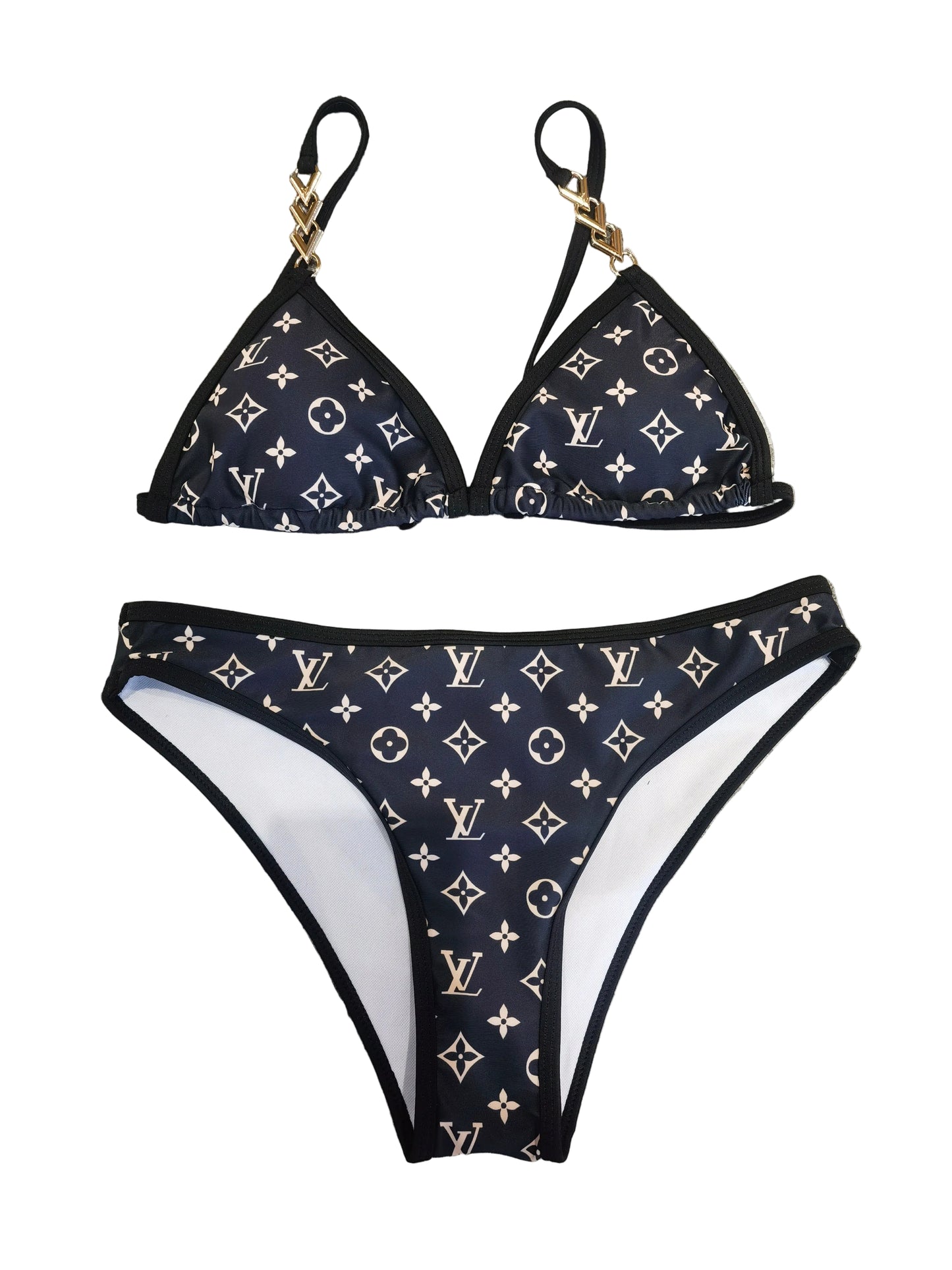 Brown Monogram Print 2-Piece Bikini with Gold-Tone Hardware