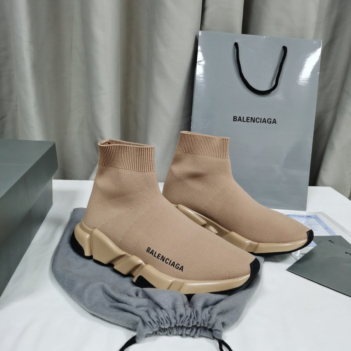 Brown Sock-Style Boot with Rubber Trim – Round Toe Stretch Fit