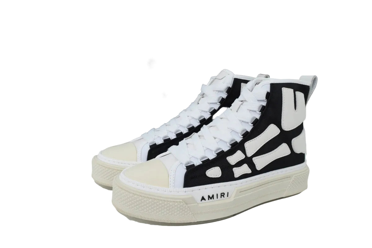 Canvas & Leather High-Top Sneakers with Skeleton Detail 