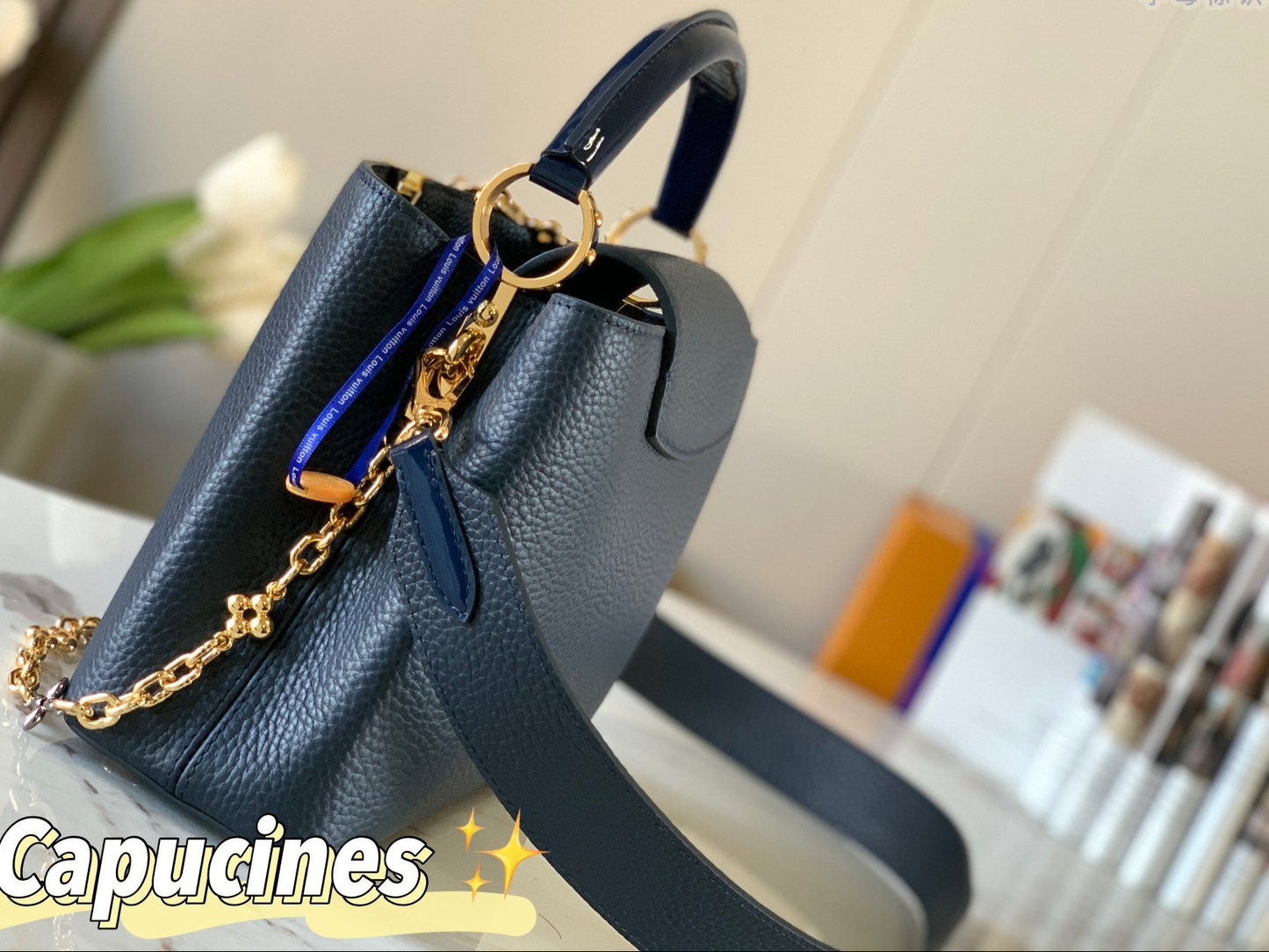 Capucines BB  Blue With Chain Limited Edition 2024  – Chain Detail Royal Blue side 
