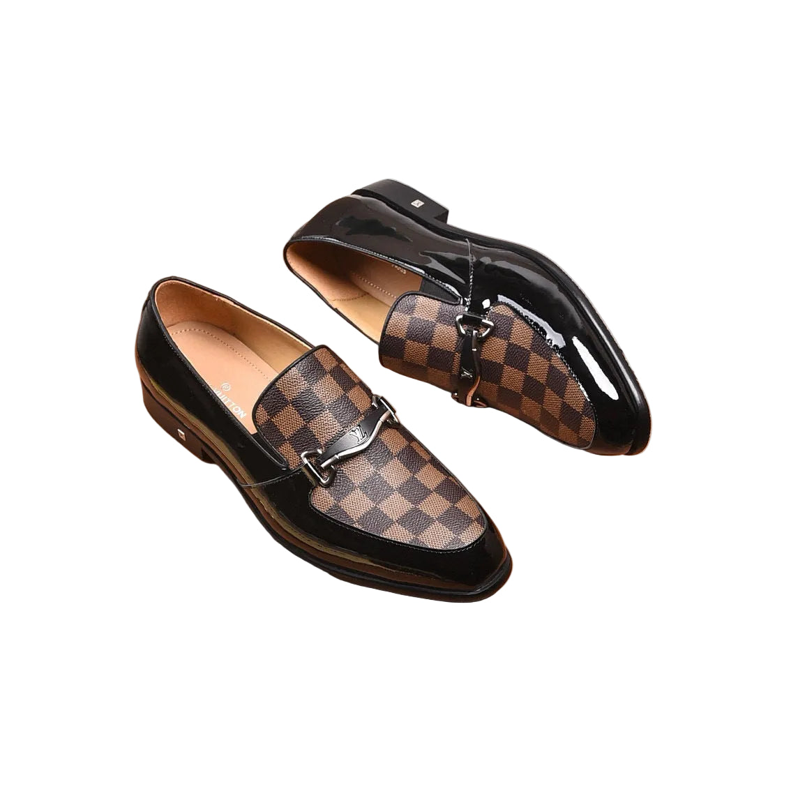 Checkered Canvas Loafers with Dark Brown Glazed Leather Trim front