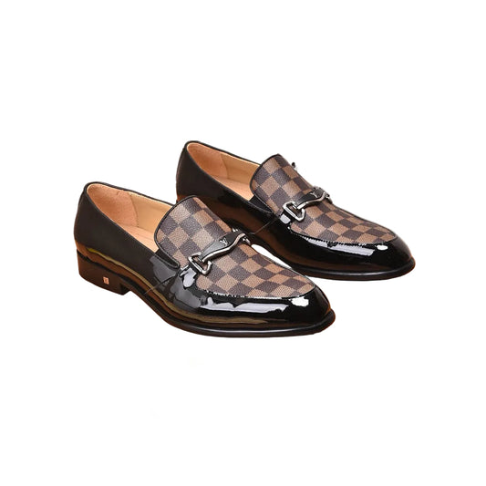 Checkered Canvas Loafers with Dark Brown Glazed Leather Trim side