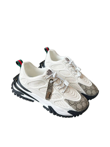 Chunky Retro Low-Top Sneakers with Monogram-Style Canvas Panels