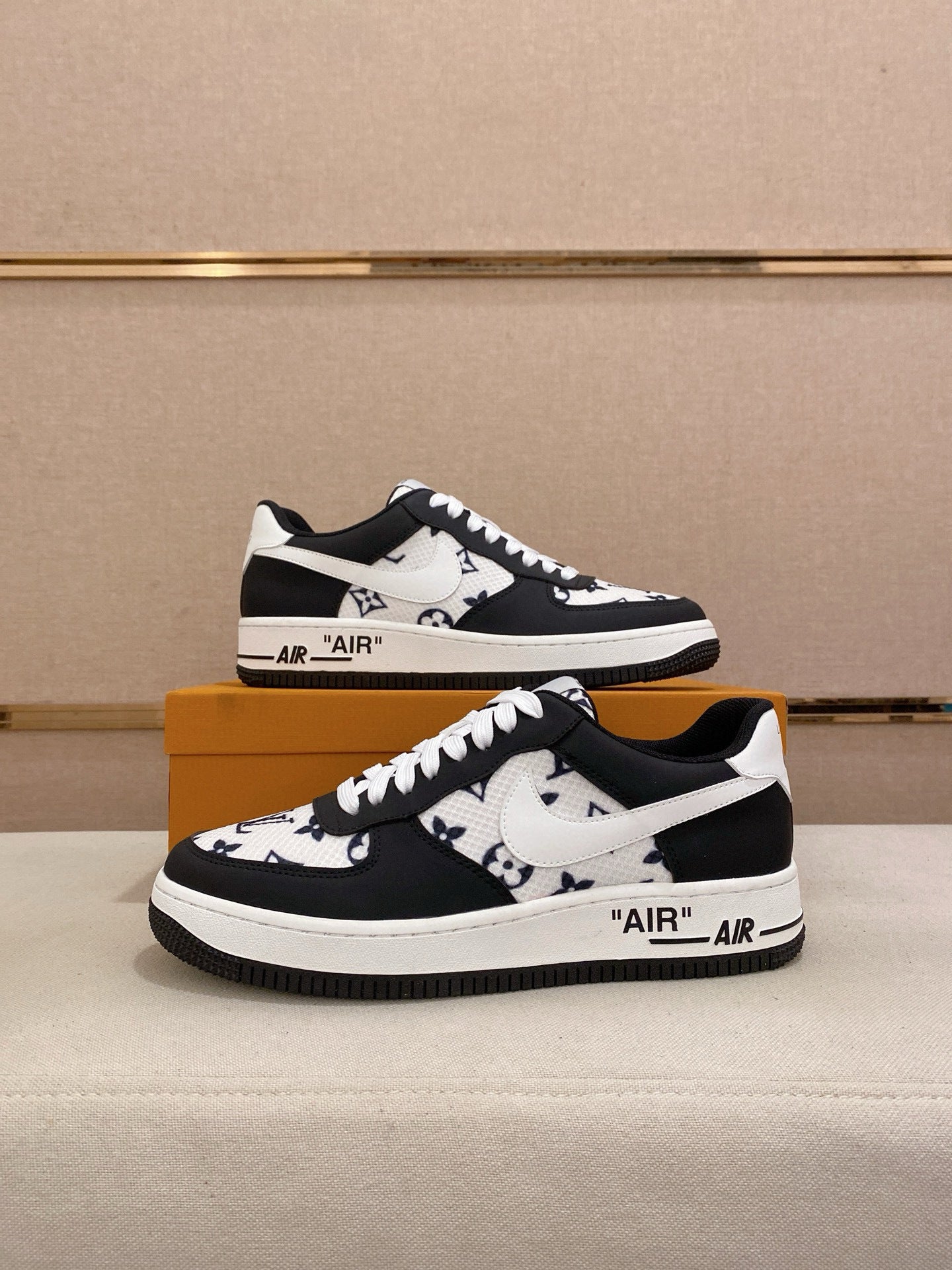 Custom Black & White Monogram-Inspired Low-Top Sneakers