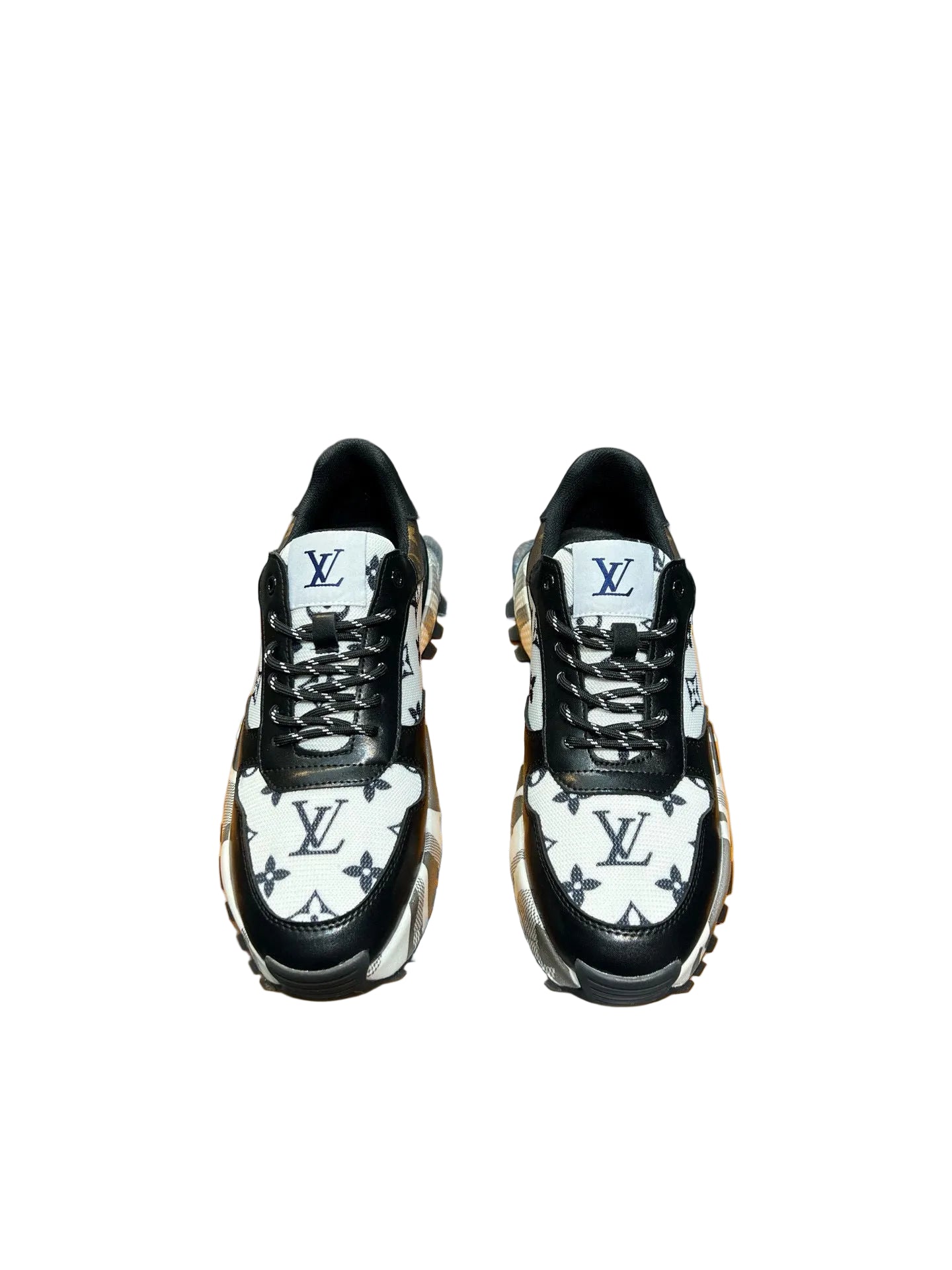 Custom Black & White Monogram-Pattern Low-Top Trainer Sneakers