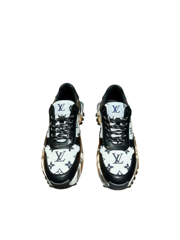 Custom Black & White Monogram-Pattern Low-Top Trainer Sneakers