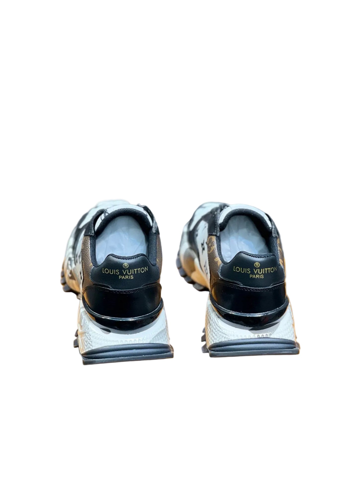 Custom Black & White Monogram-Pattern Low-Top Trainer Sneakers back