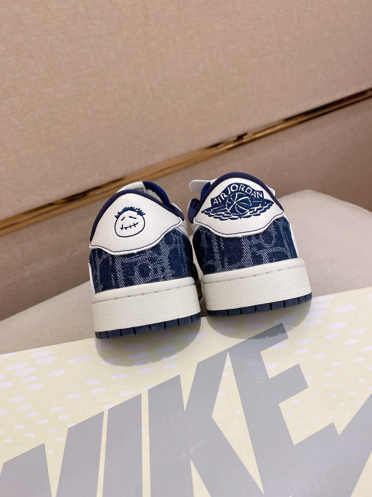 Custom Blue Monogram-Inspired Low-Top Leather Sneakers